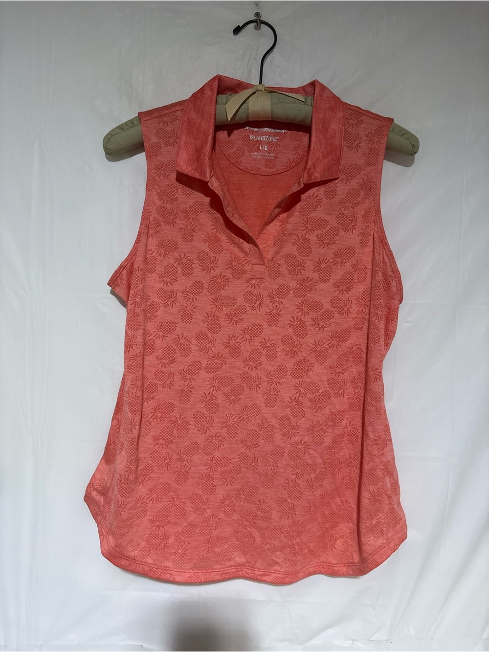 Tommy Bahama Coral-Red Sleeveless Polo Tank with Pineapple Jacquard